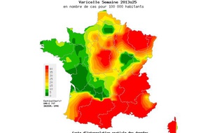 Cartographie des foyers de varicelle en France pour la semaine du 17 au 23 juin 2013 du réseau Sentinelles.