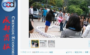 Capture d'écran de la photo d'un amoureux éconduit en Chine, le 11 novembre 2014, publiée sur le réseau social Weibo.