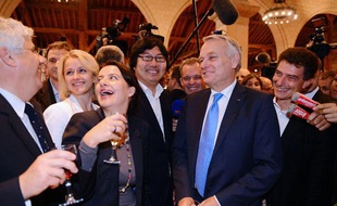 Jean-Marc Ayrault, Jean-Vincent Placé, Cécile Duflot et Pascal Durand, le 26 septembre 2013 à Angers.