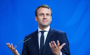 Emmanuel Macron lors de sa visite à Berlin pour rencontrer Angela Merkel, le 15 mai 2017.