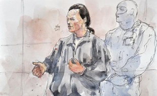 Dessin représentant Tony Meilhon durant son procès à Nantes, le 22 mai 2013.
