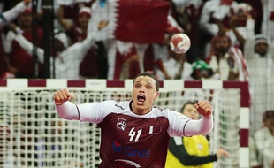 La joie du joueur du Qatar Youssef Benali lors de la demi-finale du Mondial de handball contre la Pologne, le 30 janvier 2015.