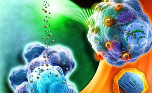 L'action de nano-médicaments sur des cellules cancereuses (vue d'artiste).