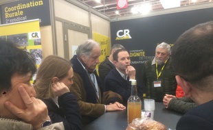 Benoît Hamon, avec Noël Mamère, au salon de l'agriculture à la porte de Versailles, le 1er mars 2018.