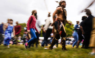 Une danse amérindienne lors des célébrations du «Indigenous Peoples' Day», le 11 octobre 2021 à Philadlephie.