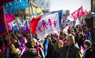Des participants à «La Manif pour tous», le 2 février 2014, place de L'Ecole militaire (7e)