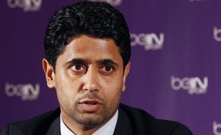 Nasser Al-Khelaifi, lors de la présentation de la chaîne beIN Sport, le 24 mai 2012 à Paris.