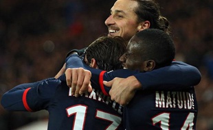 Zltan Ibrahimovic, Blaise Matuidi et Maxwell au Parc des Princes contre le FC Nantes, le 19 janvier 2014.