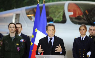 Le président de la République, Nicolas Sarkozy, durant ses voeux aux armées, à Saint-Dizier, dans la Haute-Marne, le 4 janvier 2011.