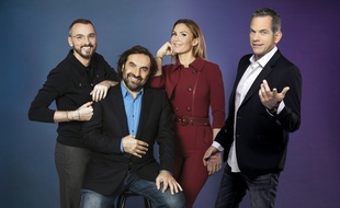 De gauche à droite, les jurés de «Destination Eurovision 2019», Christophe Willem, André Manoukian et Vitaa, et le présentateur de l'émission, Garou.