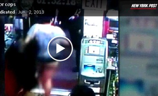 Capture d'écran de la vidéo de surveillance ayant enregistré une altercation entre une avocate et la police, à New York, le 1er juin 2013.