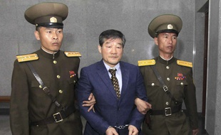 Kim Dong-chul lors de son procès à Pyongyang, le 29 avril 2016.