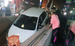 La voiture s'est engouffrée dans l'escalier du métro sous les yeux des passants médusés.