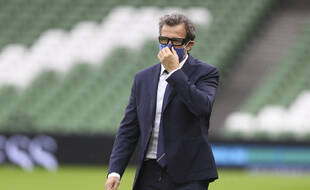 Fabien Galthié était ému après la victoire des Bleus en Irlande, le 14 février 2021.