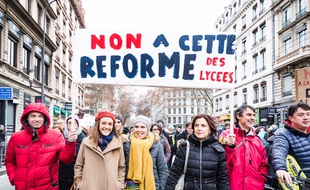 Une manifestation d'enseignants contre la réforme du lycée, le 24 janvier 2019 à Lyon;