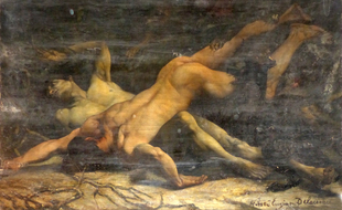 Une partie du tableau d'Henry-Eugène Delacroix, "Le supplice réservé aux dissipateurs", peint en 1875, dans son état actuel.