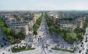 L'avenue des Champs-Elysées vue depuis la place de l'Etoile, telle qu'imaginée par le projet "Vision 2030".