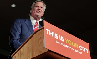 New York City mayor Bill de Blasio speaks during his election night victory gathering, Tuesday, Nov. 7, 2017, in New York.