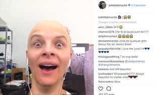 Juliette Binoche en séance maquillage, en avril 2018.