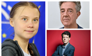 De gauche à droite et de haut en bas, Greta Thunberg, Yves Cochet et Laurent Alexandre