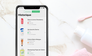 Illustration de l'application Yuka, qui permet de scanner les produits cosmétiques pour savoir quels sont les composants.
