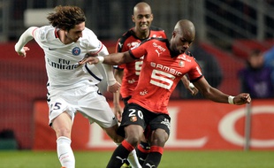 Les milieux rennais Gelson Fernandes et Yacouba Sylla, lors de la réception du PSG, le 30 octobre 2015.