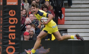 Damian Penaud, l'ailier de Clermont, a signé un triplé lors du match de Top 14 à Toulouse, le 14 avril 2019.