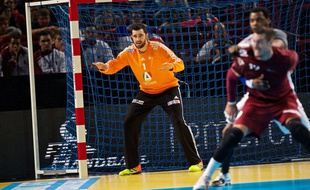 Cyril Dumoulin garde les buts de l'équipe de France, le 4 janvier 2014 à Paris.