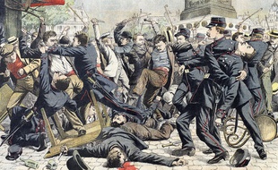 Rencontre d'Apaches et d'agents de police sur la place de la Bastille (Paris, 1904).