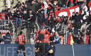 Le parcage rennais lors du derby face au FC Nantes, le 13 janvier à la Beaujoire.