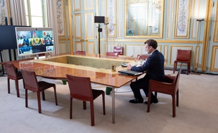 Visioconférence d'Emmanuel Macron avec les membres du G7 (Archives)