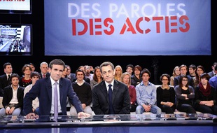 Nicolas Sarkozy sur le plateau de «Des paroles et des actes», le 6 mars 2012.