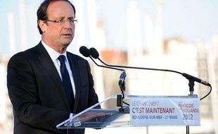 François Hollande le mardi 27 mars 2012 lors d'un meeting à Boulogne-sur-Mer.
