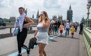 Des touristes sur le pont de Westminster à Londres en juillet 2021.