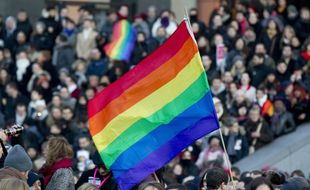 Le drapeau LGBT lors d'une manifestation en faveur du mariage pour tous en 2013.