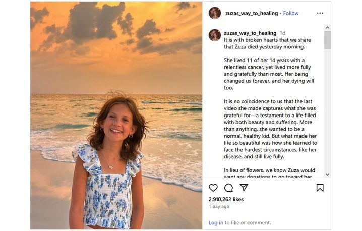 Le post annonçant la disparition de la jeune fille sur Instagram