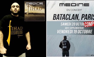 Montage des visuels de l'album «Jihad» sorti en 2005 et du prochain concert de Médine au Bataclan