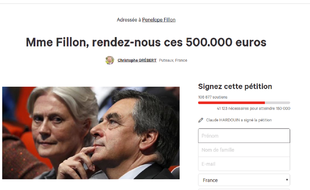 Capture d'écran de la pétition lancée par un élu de Puteaux adressée à Pénélope Fillon.