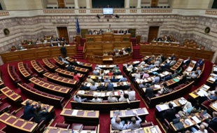 L'hémicycle du Parlement grec, avant l'ouverture des débats sur le troisième plan d'aide au pays, le 13 août 2015 à Athènes
