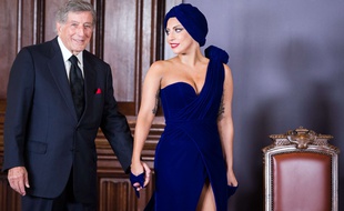 Lady Gaga et Tony Bennett, lundi 22 septembre 2014 à Bruxelles, avant un mini-concert pour le lancement de leur album "Cheek to Cheek".