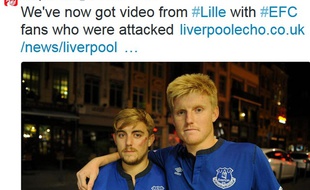 Capture d'écran du compte Twitter du Liverpool Echo, qui fait témoigner deux supporters d'Everton aggressés par des hooligans à Lille, le 22 octabre 2014.