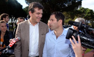 Arnaud Montebourg et Benoît Hamon le 28 septembre 2013 à Vieux-Boucau-les-Bains (Landes)