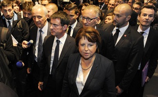La maire de Lille Martine Aubry et le Premier ministre Manuel Valls le 9 octobre 2014 à Lille.