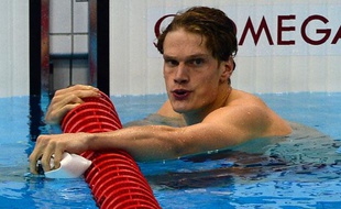 Yannick Agnel, le 1er août 2012, à l'arrivée du 100m nage libre des JO.