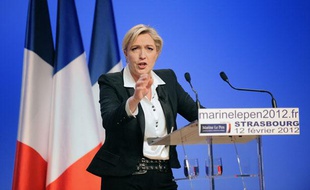 Meeting de Marine Lepen, candidate à la présidentielle 2012. A Strasbourg, le 12 février.