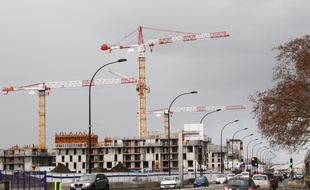 Le 18 janvier 2015, travaux de construction au quartier des Bassins à Flot