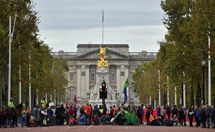 Les militants écologistes d'Extinction Rebellion ont bloqué la circulation près de Buckingham Palace à Londres, le 7 octobre 2019.