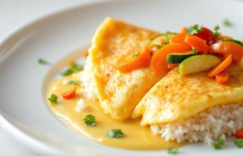 Ce plat doudou réconfortant allie omelette moelleuse et riz savoureux aux légumes de saison prêt en un clin d’œil