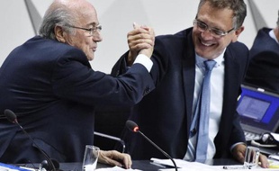Le président Sepp Blatter et le secrétaire général de la Fifa Jérôme Valcke lors du congrès de la fédération le 29 mai 2015 à Zurich