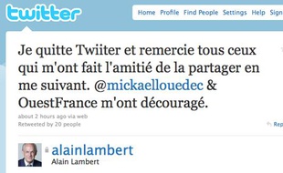 Alain Lambert annonce son départ de Twitter, lundi 16 août 2010.